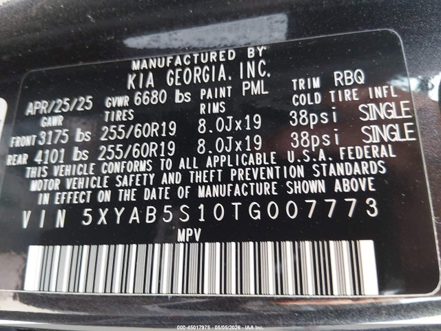 5XYAB5S10TG007773 KIA Ev9 Light Long Range