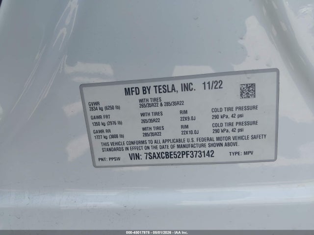 Tesla Model X Dual Motor All-wheel Drive/standard Range 2023 7SAXCBE52PF373142 Image 9