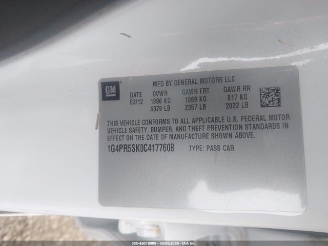 45018008 :رقم المزاد ، 1G4PR5SK0C4177608 vin ، 2012 Buick Verano Convenience Group مزاد بيع
