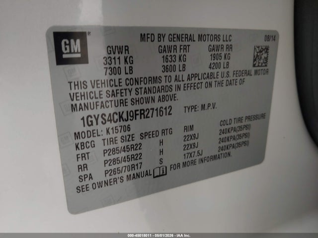 Продаж на аукціоні авто 2015 Cadillac Escalade Premium, vin: 1GYS4CKJ9FR271612, номер лоту: 45018011