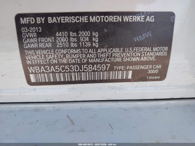 Aukcja sprzedaży 2013 Bmw 328i, vin: WBA3A5C53DJ584597, numer aukcji: 45018012