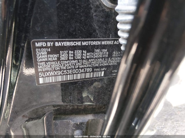 2014 Bmw X3 Xdrive28i მანქანა იყიდება აუქციონზე, vin: 5UXWX9C53E0D34789, აუქციონის ნომერი: 45018065