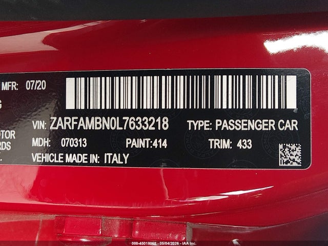 ZARFAMBN0L7633218 Alfa Romeo Giulia Ti Rwd