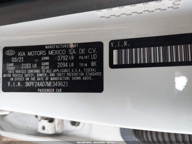 45018079 :رقم المزاد ، 3KPF24AD7ME349621 vin ، 2021 Kia Forte Lxs مزاد بيع