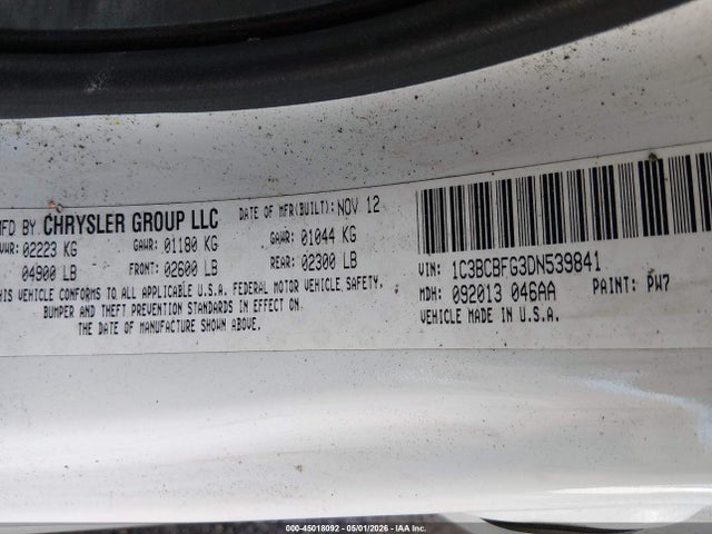 2013 Chrysler 200 Limited მანქანა იყიდება აუქციონზე, vin: 1C3BCBFG3DN539841, აუქციონის ნომერი: 45018092