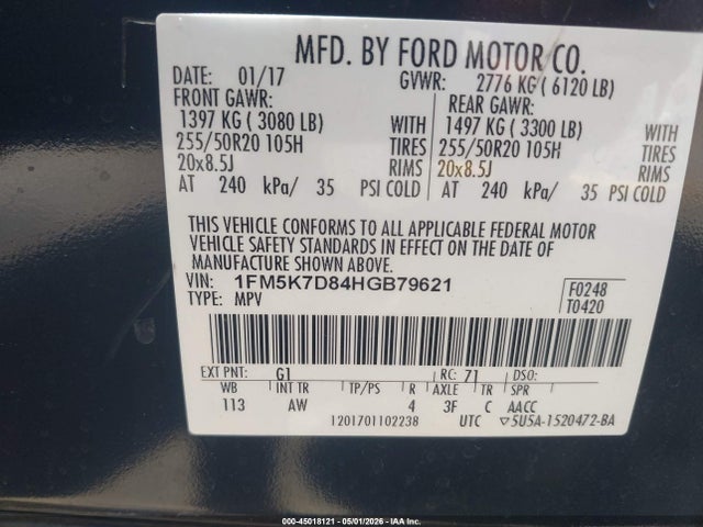 1FM5K7D84HGB79621 Ford EXPLORER XLT