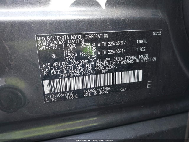 45018125 :رقم المزاد ، JTMW1RFV9RJ026960 vin ، 2024 Toyota Rav4 Xle مزاد بيع