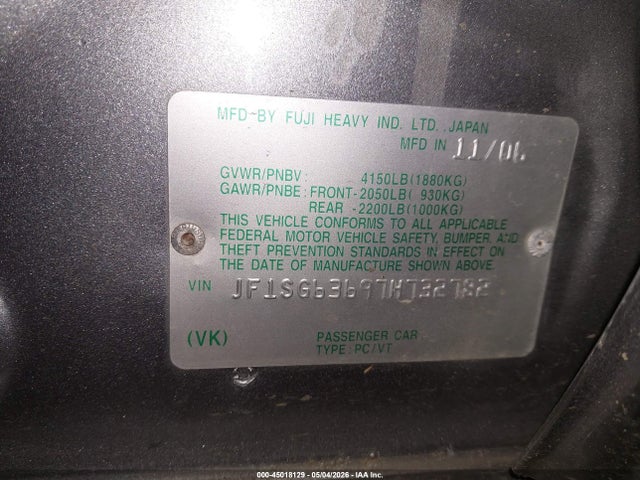 45018129 :رقم المزاد ، JF1SG63697H732782 vin ، 2007 Subaru Forester 2.5x مزاد بيع