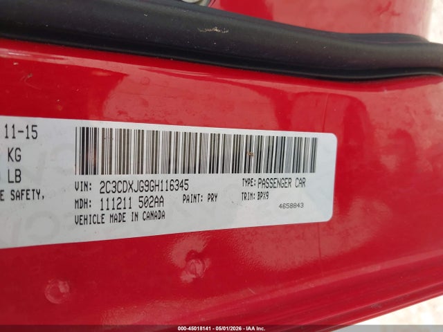 Aukcja sprzedaży 2016 Dodge Charger Sxt, vin: 2C3CDXJG9GH116345, numer aukcji: 45018141