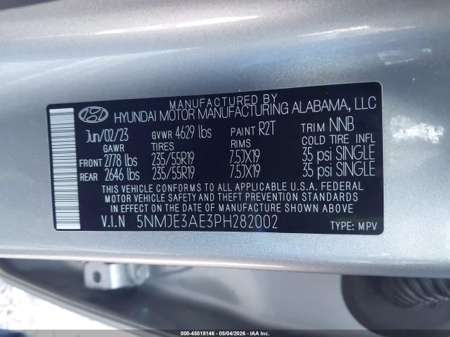 Aukcja sprzedaży 2023 Hyundai Tucson Limited, vin: 5NMJE3AE3PH282002, numer aukcji: 45018146