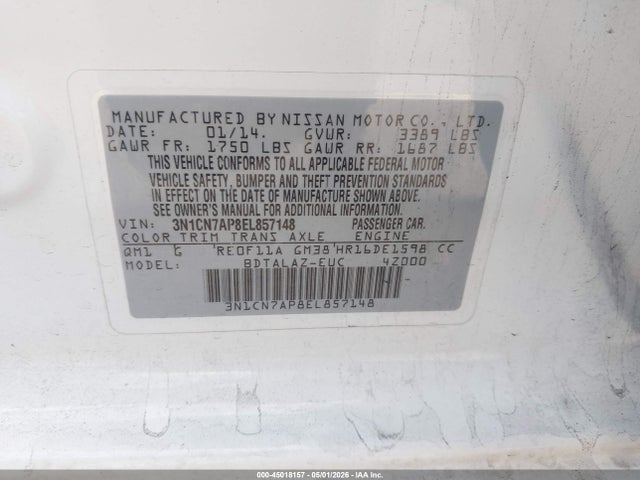 3N1CN7AP8EL857148 Nissan Versa 1.6 S+