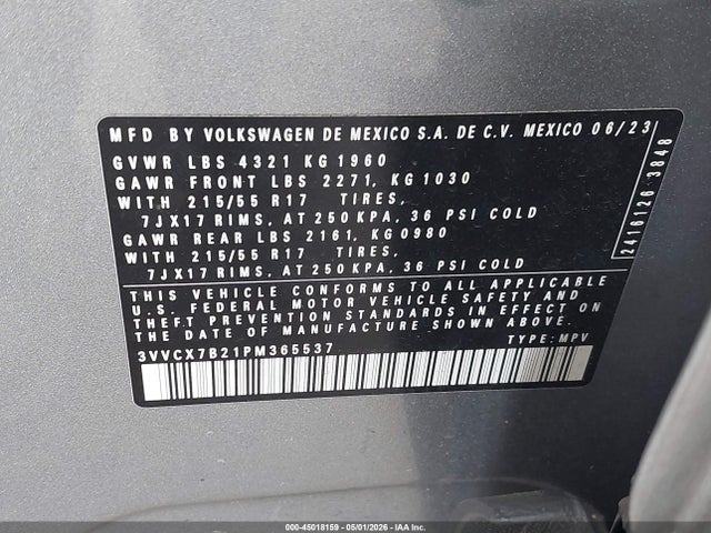 3VVCX7B21PM365537 Volkswagen Taos 1.5t S