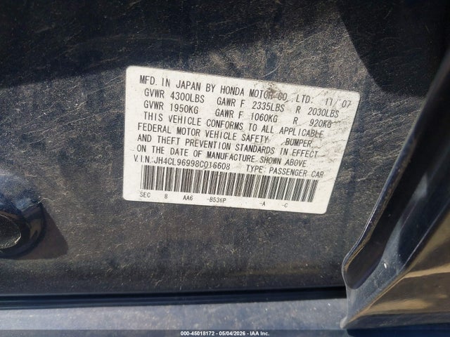 2008 Acura Tsx მანქანა იყიდება აუქციონზე, vin: JH4CL96998C016608, აუქციონის ნომერი: 45018172