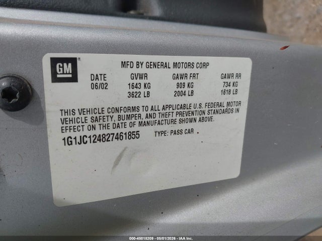 Aukcja sprzedaży 2002 Chevrolet Cavalier, vin: 1G1JC124827461855, numer aukcji: 45018209