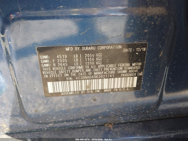 2019 Subaru Legacy 2.5i მანქანა იყიდება აუქციონზე, vin: 4S3BNAB69K3021741, აუქციონის ნომერი: 45018210