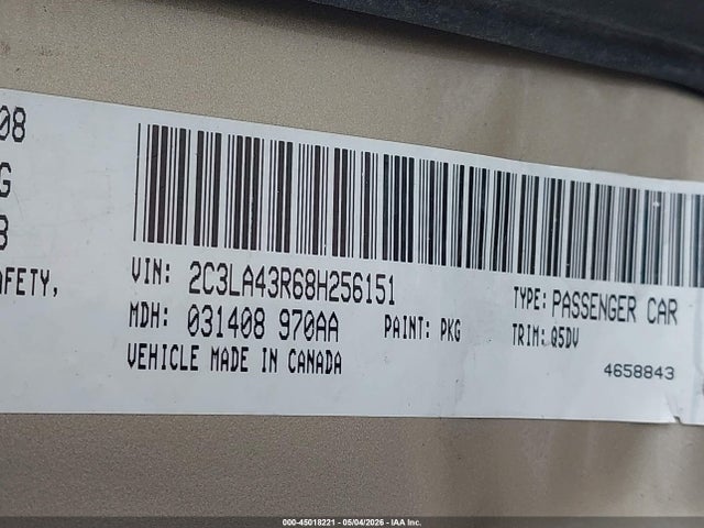 Продажа на аукционе авто 2008 Chrysler 300 Lx, vin: 2C3LA43R68H256151, номер лота: 45018221