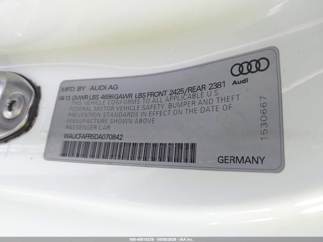 45018226 :رقم المزاد ، WAUCFAFR5DA070842 vin ، 2013 Audi A5 2.0t Premium مزاد بيع