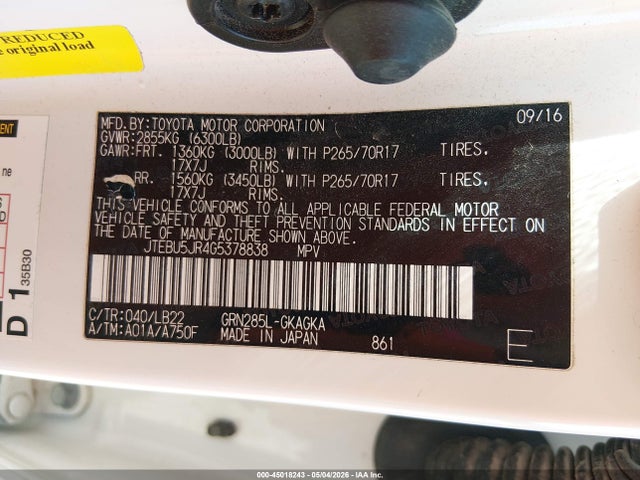 Toyota 4runner Sr5 Premium 2016 JTEBU5JR4G5378838 Image 9