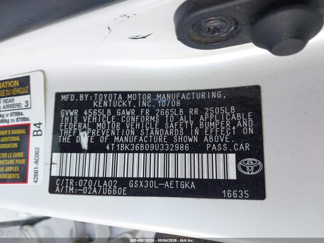 Aukcja sprzedaży 2009 Toyota Avalon Xls, vin: 4T1BK36B09U332986, numer aukcji: 45018255