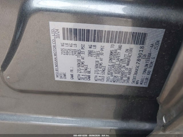 5N1BT3BAXSC789018 Nissan Rogue Sv Fwd