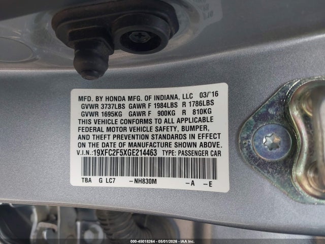 Honda Civic Lx 2016 19XFC2F5XGE214463 Image 9