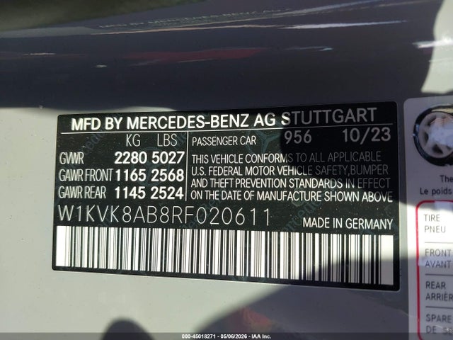 Aukcja sprzedaży 2024 Mercedes-benz Amg Sl 55 4matic, vin: W1KVK8AB8RF020611, numer aukcji: 45018271