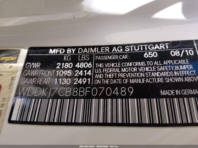 Aukcja sprzedaży 2011 Mercedes-benz E 550, vin: WDDKJ7CB8BF070489, numer aukcji: 45018303