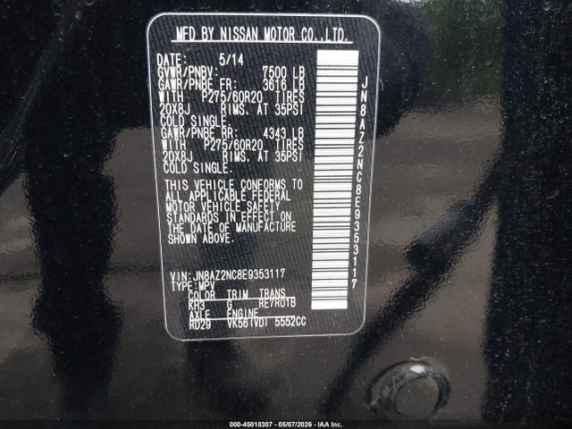 Продажа на аукционе авто 2014 Infiniti Qx80, vin: JN8AZ2NC8E9353117, номер лота: 45018307