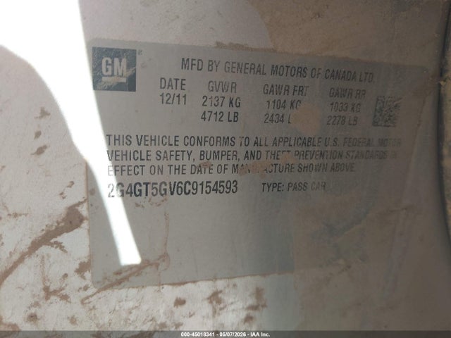 Aukcja sprzedaży 2012 Buick Regal Turbo - Premium 2, vin: 2G4GT5GV6C9154593, numer aukcji: 45018341