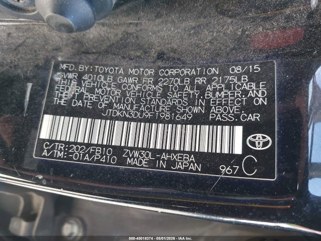 JTDKN3DU9F1981649 Toyota Prius Two
