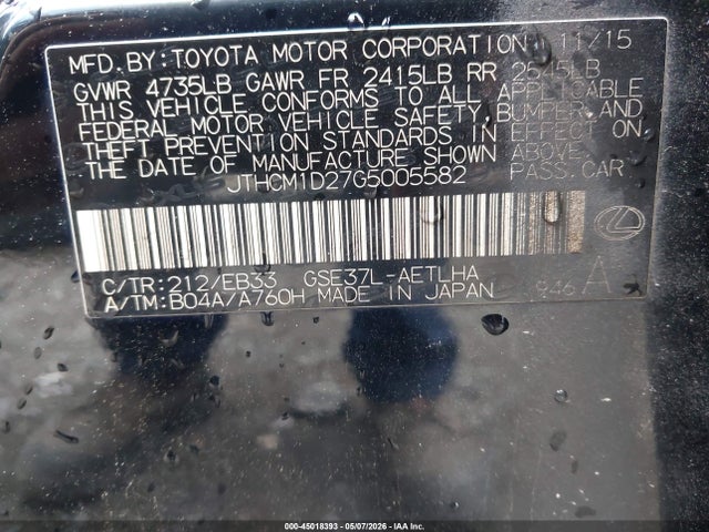 Aukcja sprzedaży 2016 Lexus Is 300, vin: JTHCM1D27G5005582, numer aukcji: 45018393