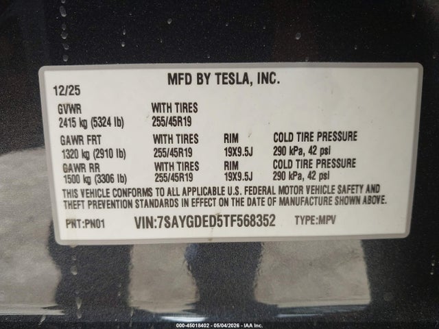 Tesla Model Y 2026 7SAYGDED5TF568352 Image 9