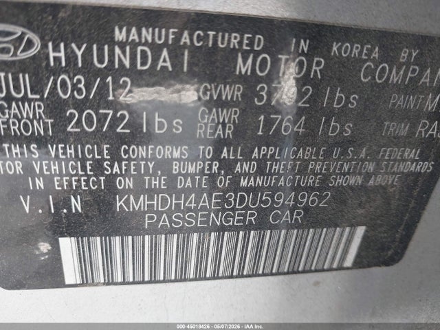 Продажа на аукционе авто 2013 Hyundai Elantra Gls/limited, vin: KMHDH4AE3DU594962, номер лота: 45018426