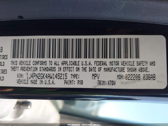 45018428 :رقم المزاد ، 1J4PN2GK4AW145215 vin ، 2010 Jeep Liberty Sport مزاد بيع