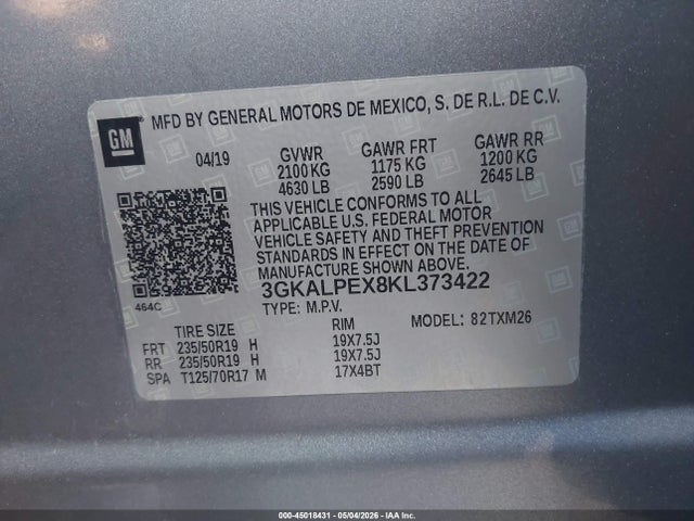 2019 Gmc Terrain Slt მანქანა იყიდება აუქციონზე, vin: 3GKALPEX8KL373422, აუქციონის ნომერი: 45018431
