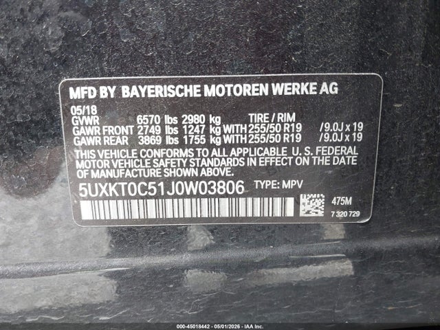 2018 Bmw X5 Edrive Xdrive40e Iperformance მანქანა იყიდება აუქციონზე, vin: 5UXKT0C51J0W03806, აუქციონის ნომერი: 45018442