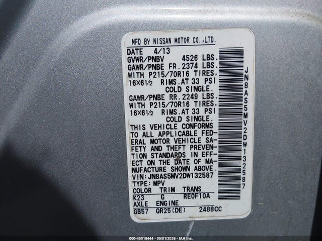 Aukcja sprzedaży 2013 Nissan Rogue S, vin: JN8AS5MV2DW132587, numer aukcji: 45018444