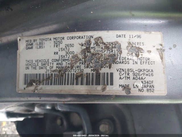 45018451 :رقم المزاد ، JT3HN86R8V0072732 vin ، 1997 Toyota 4runner Sr5 V6 مزاد بيع