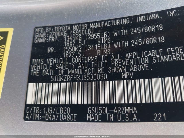 Toyota Highlander Xle 2018 5TDKZRFH3JS530090 Image 9