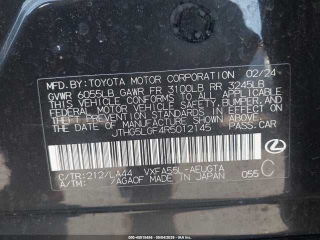 45018456 :رقم المزاد ، JTHG5LGF4R5012145 vin ، 2024 Lexus Ls مزاد بيع