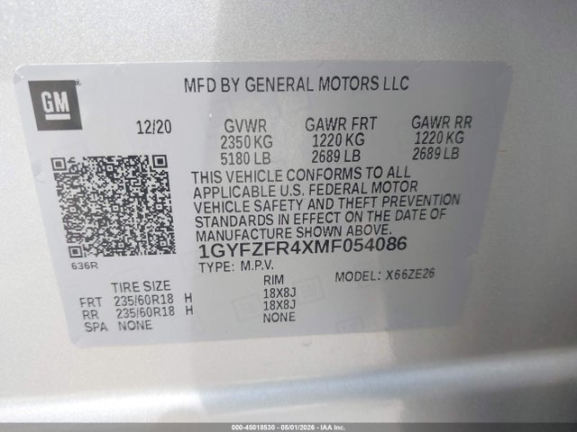 2021 Cadillac Xt4 Awd Sport მანქანა იყიდება აუქციონზე, vin: 1GYFZFR4XMF054086, აუქციონის ნომერი: 45018530