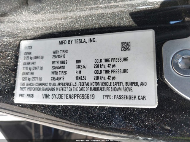 Продажа на аукционе авто 2023 Tesla Model 3 Rear-wheel Drive, vin: 5YJ3E1EA8PF695619, номер лота: 45018581