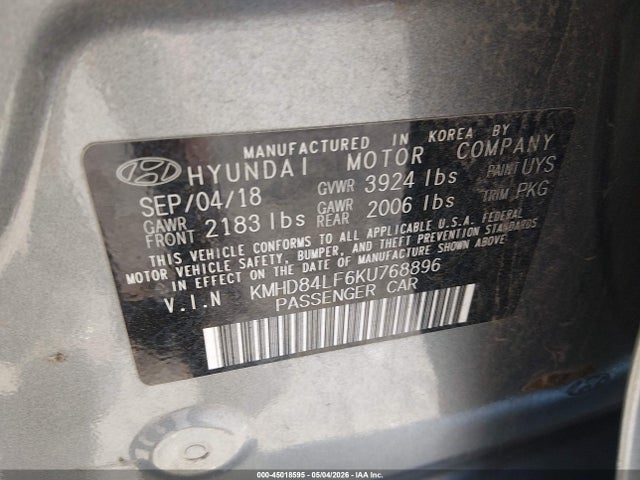 Hyundai ELANTRA SEL 2019 KMHD84LF6KU768896 Image 9