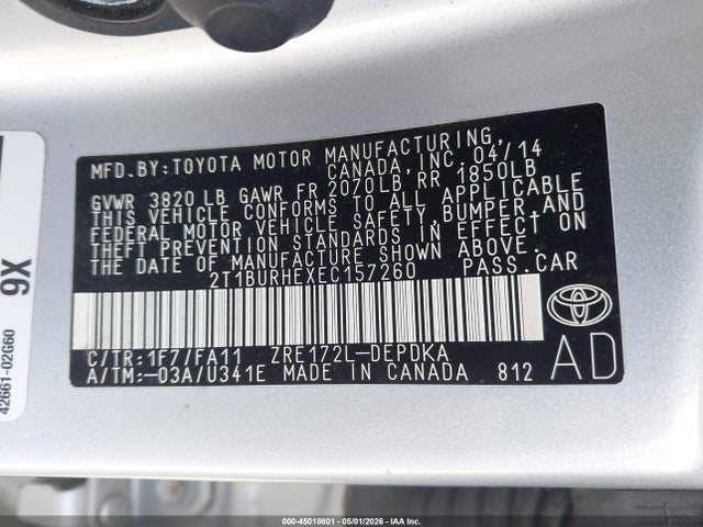 Toyota COROLLA L 2014 2T1BURHEXEC157260 Image 9