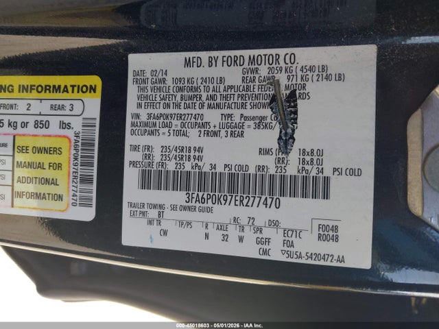 3FA6P0K97ER277470 Ford Fusion Titanium