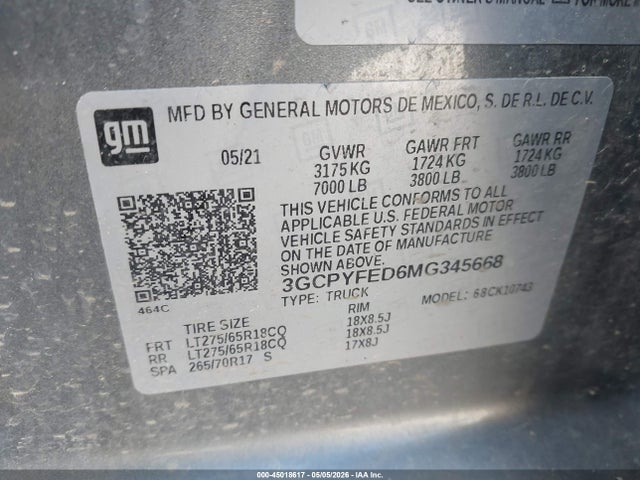 3GCPYFED6MG345668 Chevrolet Silverado 1500 4wd Standard Bed Lt Trail Boss