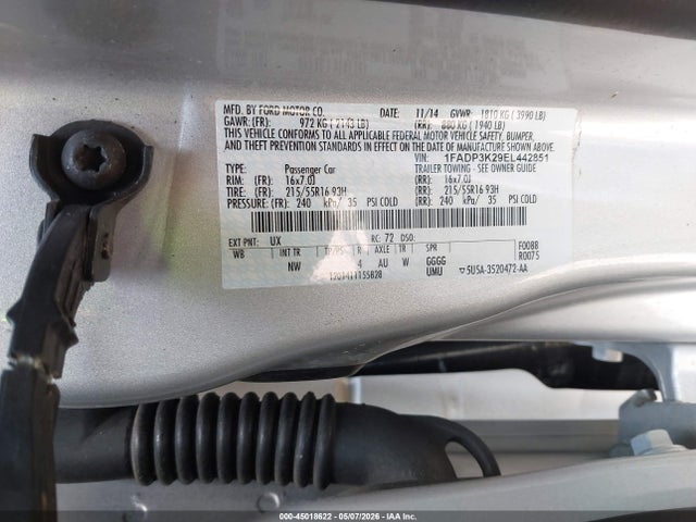 Продаж на аукціоні авто 2014 Ford Focus Se, vin: 1FADP3K29EL442851, номер лоту: 45018622