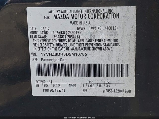Продаж на аукціоні авто 2013 Mazda Mazda6 I Touring, vin: 1YVHZ8DH3D5M10785, номер лоту: 45018627