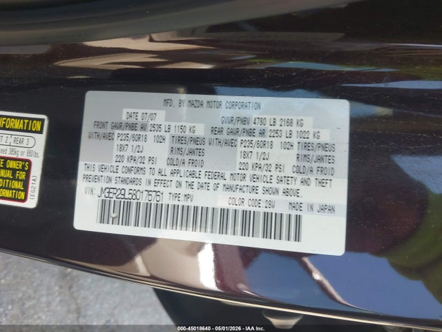 45018640 :رقم المزاد ، JM3ER29L580176761 vin ، 2008 Mazda Cx-7 Grand Touring مزاد بيع