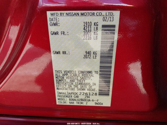 Aukcja sprzedaży 2013 Nissan Altima 2.5 Sl, vin: 1N4AL3APXDC226128, numer aukcji: 45018672